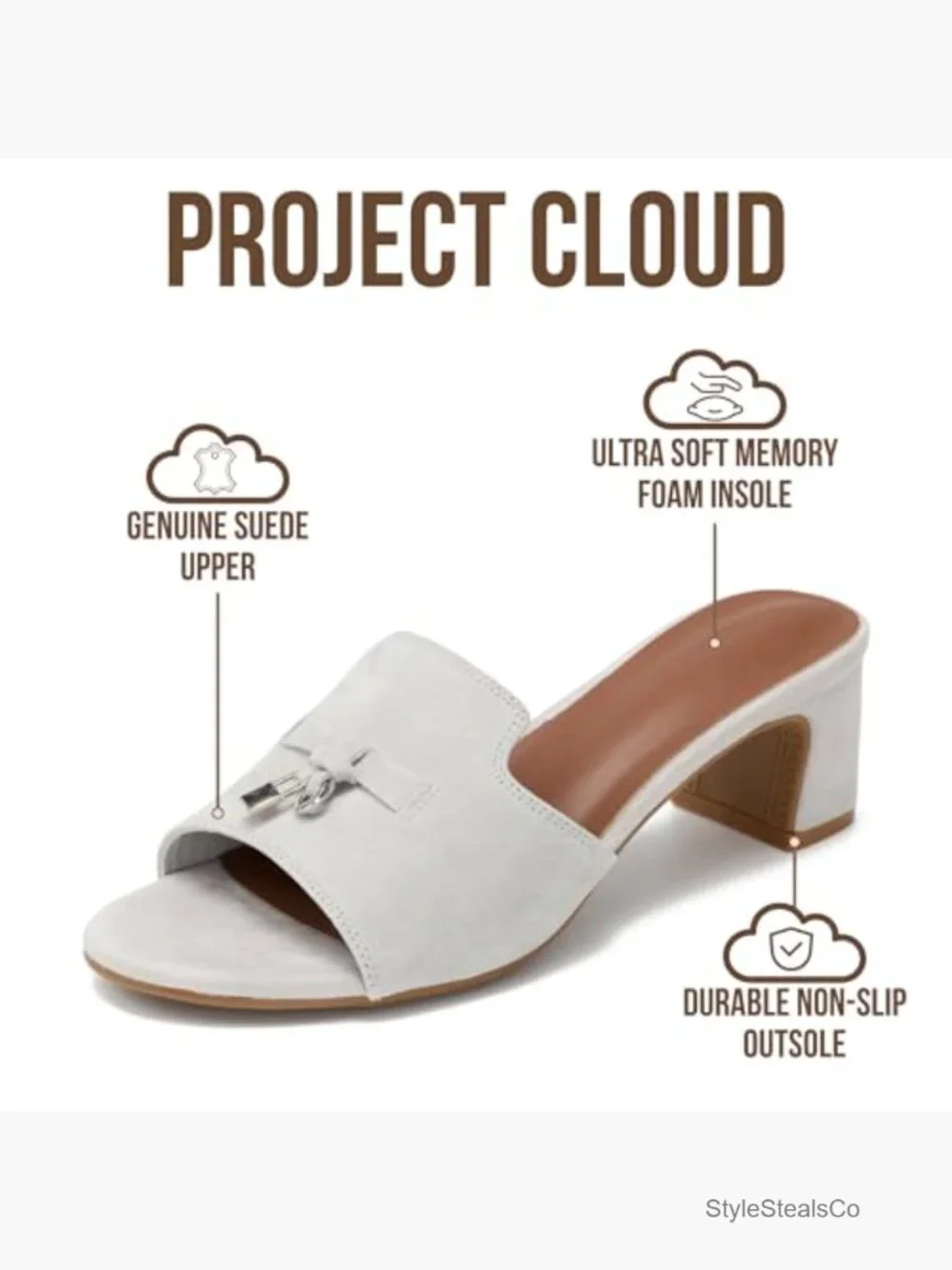 Genuine Leather Heeled Sandals Memory Foam Non-Slip Slides - Picture 2 of 5
